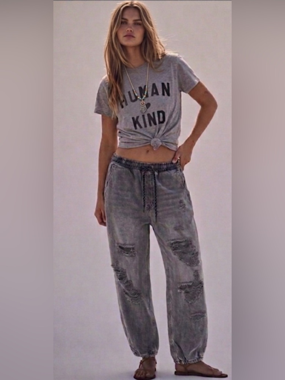Free People Distressed Charcoal Denim Joggers – Custom Modesty Backed